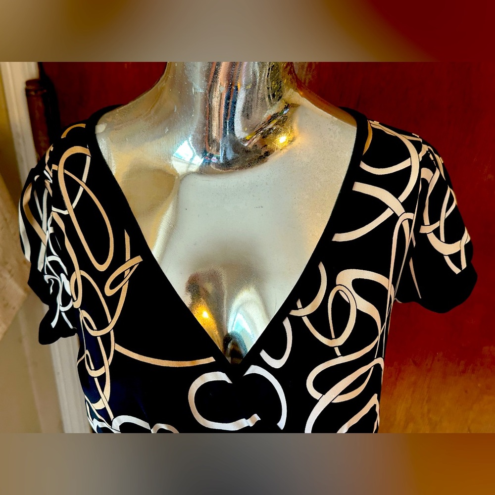 MKM Designs B&W Swirl Pattern Sheath Dress Cap Sleeve Knee Length Women's Sz S - Picture 3 of 14